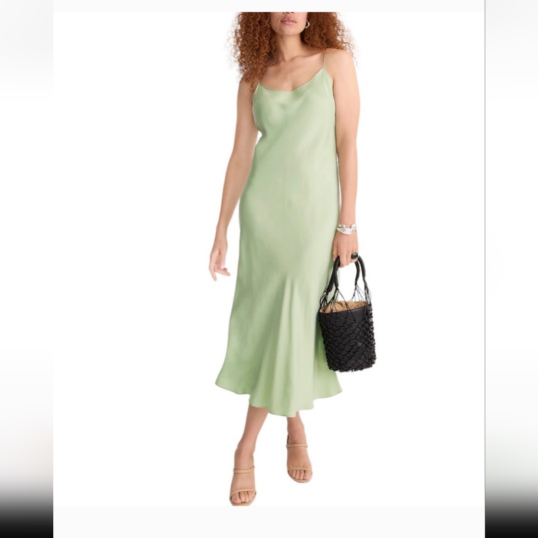 J.Crew Women's Gwyneth Cupro Slip Dress Sage Green (Nwt, Size 6t)